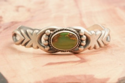 Genuine Royston Turquoise Burnished Sterling Silver Native American  Bracelet
